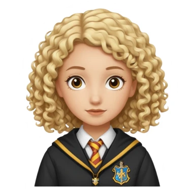 White girl, blonde and curly hair, dressed like Howgharts sticker