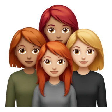Can you create an image of 3 friends together one with red bright hair light skin one the other with brown hair with some blonde highlights in the hair fair skin the last one with light brown a tint of orange hair and dark brown hair sticker