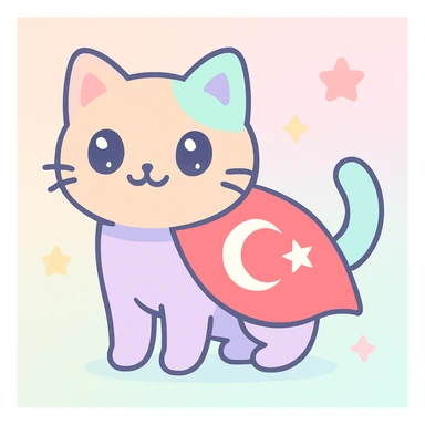 a cute cat with the Turkish flag draped over its back sticker