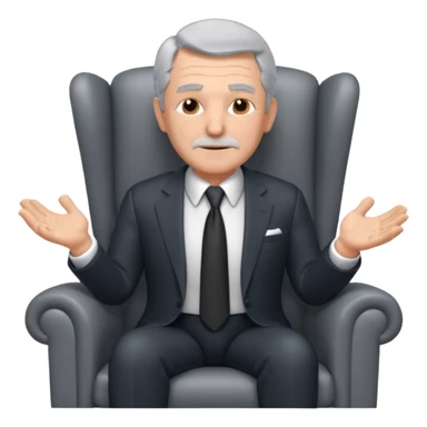 elderly businessman sitting in an armchair, wearing a formal suit and tie, gray hair, confident wise expression, corporate boss vibe, 3D cartoon style, mobile game icon style, clean background, no text, no watermark
 sticker