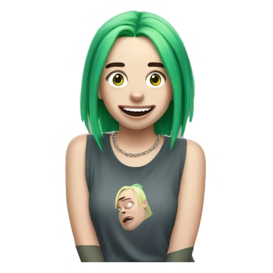 happily surprised Billie Eilish with green hair sticker