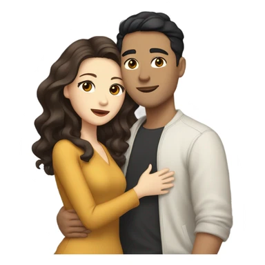 A pale half Asian man with short dark hair and amber eyes embracing and loving a white woman with long wavy brunette hair and dark hazel eyes. They love each other a lot And have good fashion taste and are hugging each other tight  sticker