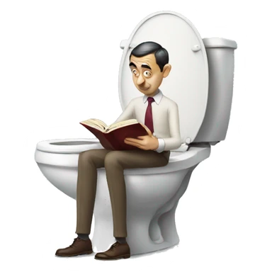 mr.bean sitting on a toilet reading a book sticker