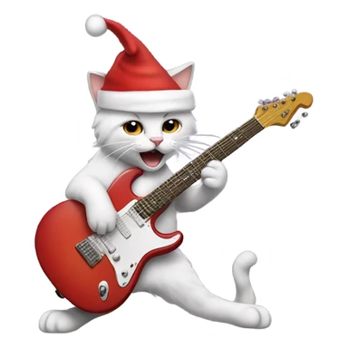 Cat rocking out on electric guitar wearing a Santa hat sticker