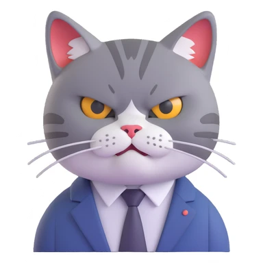 close-up of pissed off cat's face in business clothes, arms not visible, tail not visible, glaring with twitching whiskers, looking completely done with the day, no table or background, just the cat's face sticker