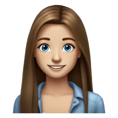 realistic portrait of smiling girl long straight brown hair freckles blue eyes hot sticker