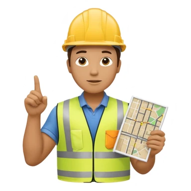Worker pointing at construction site map sticker