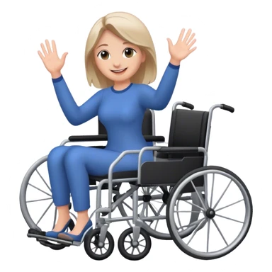 Woman waving and smiling whilst pushing a wheelchair sticker