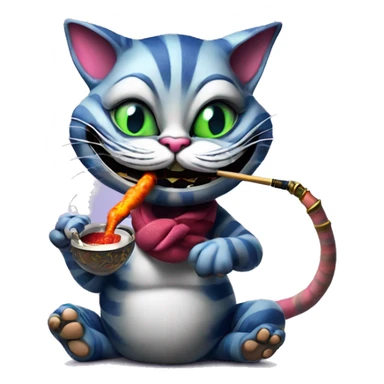 Cheshire Cat smoking a hookah, iOS emoji style art sticker