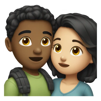 Brunette girl kissing boy with short black hair sticker
