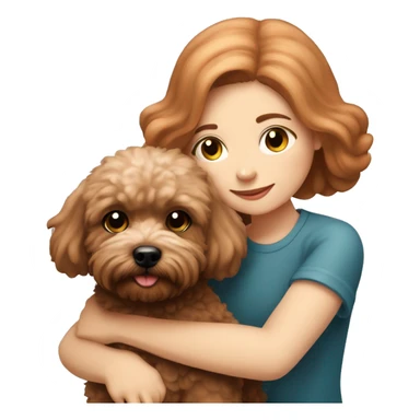 Dark-red-haired girl hugs  her Maltipoo-Black-dog sticker