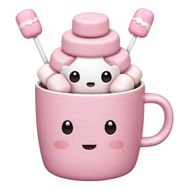 Kakao in pinker Tasse mit pink weißen mini marshmallow ohne Gesicht, ästhetisch sticker