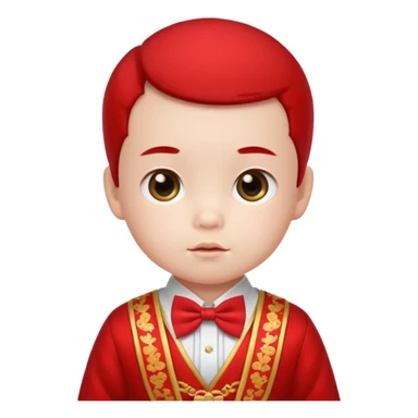 baby guy, wearing chinese royal ancient custome, red bow tie sticker