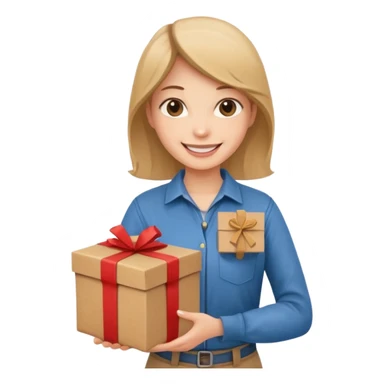 woman courier holding gift box sticker