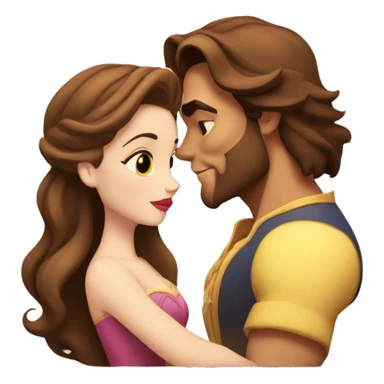 Belle with brown hair from beauty and the beast kissing the beast and the beast looks like he does in the movie  sticker
