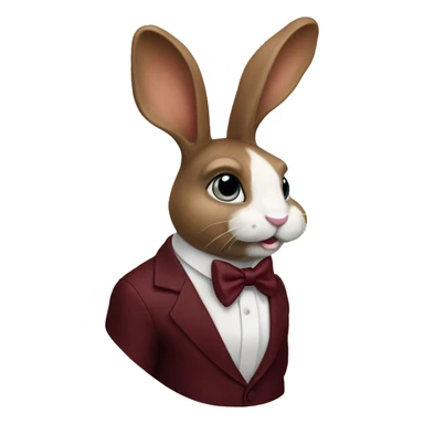 Sitting down. Crème bunny. Burgundy bow tie sticker