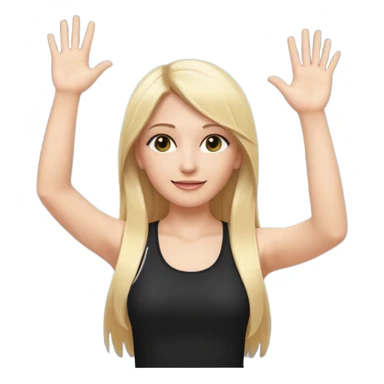I want a white female dj animated gif emoji with long straight blonde hair putting hands up in the air. Wearing a tight no sleeve top  sticker