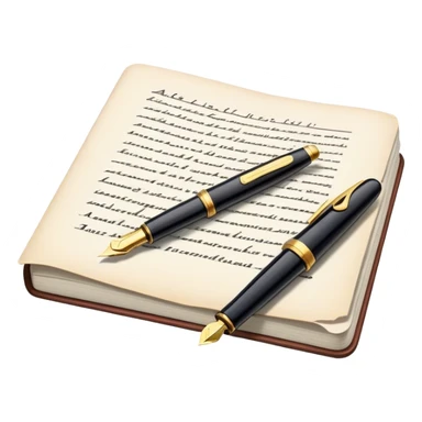 Create an emoji representing journalism and publicistic writing. The design should feature an open newspaper or a stack of articles with visible text columns, symbolizing opinion pieces and analysis. A classic fountain pen or ballpoint pen should be placed near the papers, indicating the act of writing. Optionally, include a small microphone or a press badge to emphasize investigative and journalistic aspects. Use neutral and professional colors like black, white, and muted blue or red. Do not include any emojis or smiley faces. Make the background transparent. sticker