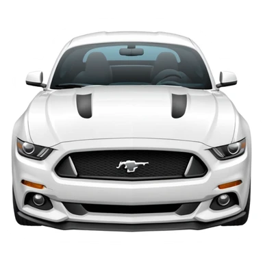 Make a 2013 mustang with a familiar look of an iPhone emoji and make the emoji have a front view of the Mustang and make the Mustang be white sticker