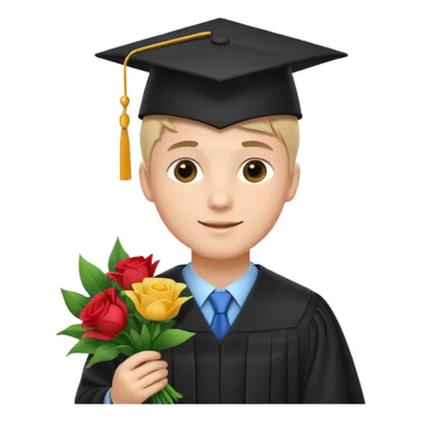 Graduated Students, Male,wearing graduation cap, holding bouquet of flowers
 sticker
