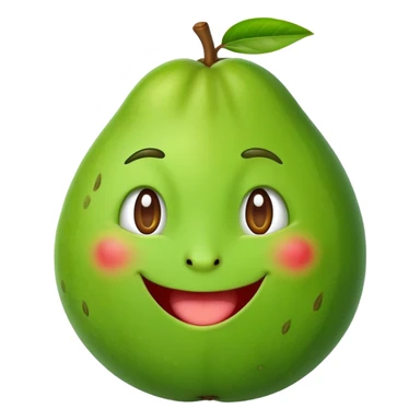 A cartoon guava character with a smiling face sticker