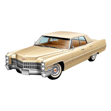 Stylized beige 1966 Cadillac DeVille, simplified to core elements, minimal detail three-quarter view, clean lines, Once Upon a Hollywood reference, iOS emoji style sticker