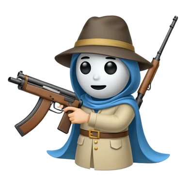 Fantasmas con un fusil moderno y haciendo haciendo en en forma de ✌️ con los dedos sticker