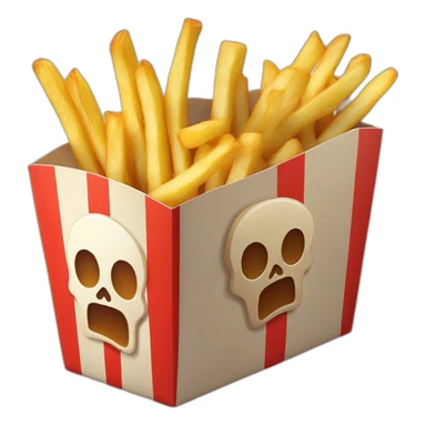french fries in a box with skull logo sticker