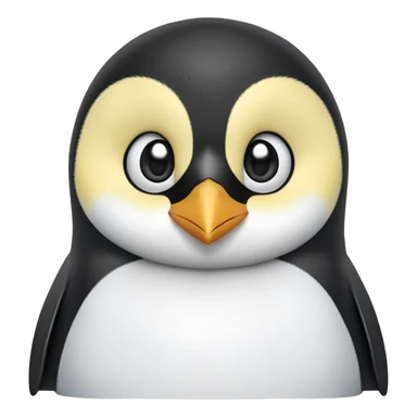 cinematic-cute-emperor-penguin-portrait-emoji,-head-tilted-playfully-and-inquisitively,-with-glossy,-pristine-plumage,-sparkling-eyes-filled-with-curiosity,-simplified-yet-irresistibly-adorable-features, black, large black eyes face, zoomed in sticker