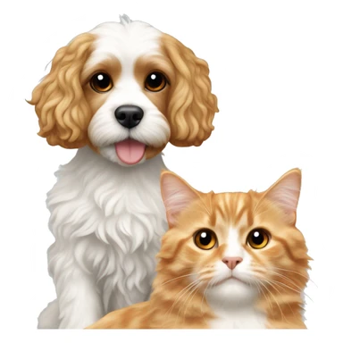 blonde cavapoo next to a black, orange, and white colored calico cat sticker