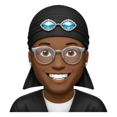 man with black durag,glasses, and smiling with diamond grillz on his teeth  sticker