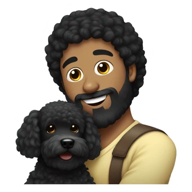 Black haired guy with beard hugs black poodle dog  sticker