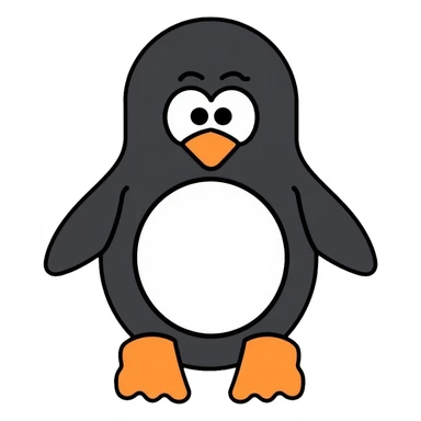 penguin icon constructed entirely from circles and triangles, geometric minimalist design sticker