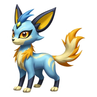 Feral Lightning-patterned Zig-zagged buzzy fuzzy Meloetta-Renamon-Manectric-Luxray-Cobalion-Suicune-Vernid-fusion-hybrid-creature, full body  sticker