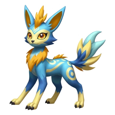 Feral Lightning-patterned Zig-zagged buzzy fuzzy Meloetta-Renamon-Zeraora-Luxray-Cobalion-Suicune-Vernid-fusion-hybrid-creature, full body  sticker