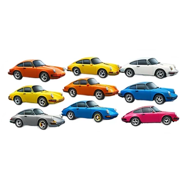 SIX CARS porsche 911 cars lined up next to each other all different colours sticker