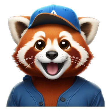 Red panda smiling with blue baseball hat sticker
