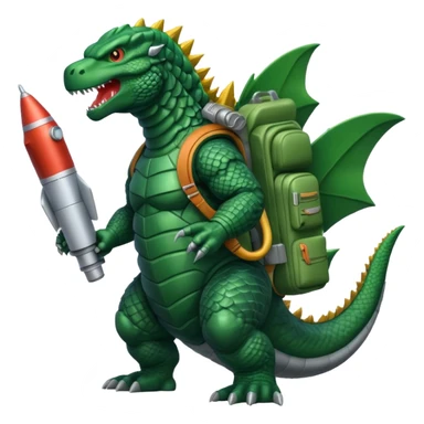 Godzilla flying a rocket pack sticker