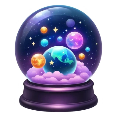 Tiny mystical mysterious sparkly magical glowing spherical nebula planets inside a glass globe dome sticker
