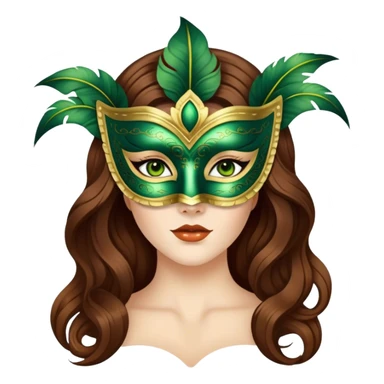 Greeneyed Woman with Long Brown hair venetian mask sticker