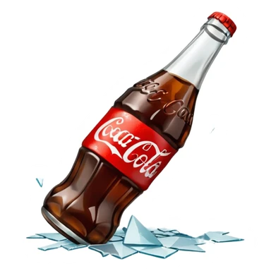 shattered bottle of coca cola split in the middle glass shards sticker