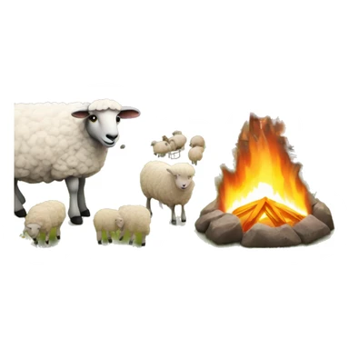 Mountain with Ferris wheels in the background and in the foreground sheep around a fire sticker