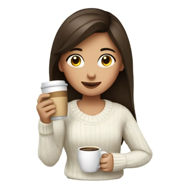 Brunette girl with white sweater drinking coffee sticker