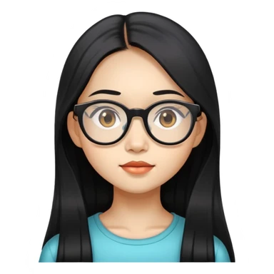 young Vietnamese girl head with very long black hair and glasses sticker