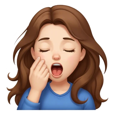 Sleepy girl, long brown hair, yawn sticker