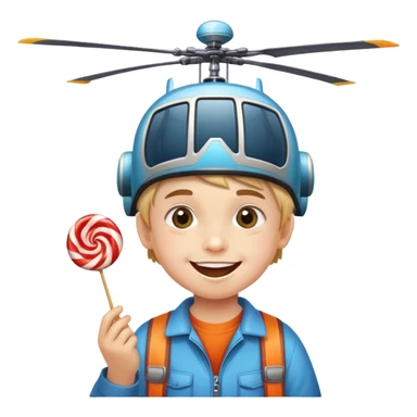 happy kid with helicopter hat eating candy sticker