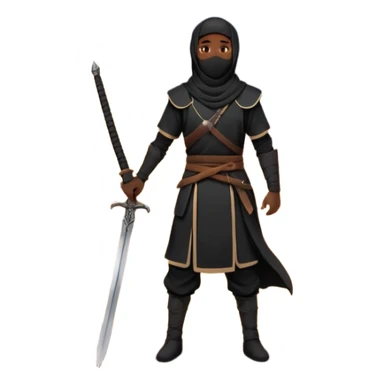 Emoji of a Muslim warrior silhouette standing on a hill at sunrise holding a lowered sword in calm control, crescent moon in the sky, symbolising locking in, discipline, and a new beginning through faith. Bold minimalist vector, transparent background. sticker