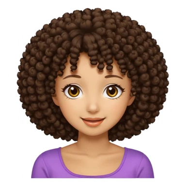 Naturally tan skin girl short darkBrown curly afro hrown eyes gyaru smiling closed mouth cute sticker