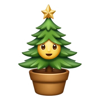 Un emoji représentant un petit sapin stylisé, sans bouche, avec deux grands yeux de biche brillants couleur cannelle. Style minimaliste, mignon et expressif, comme un sticker ou un emoji moderne. Fond parfaitement transparent, haute qualité, bien centré. sticker
