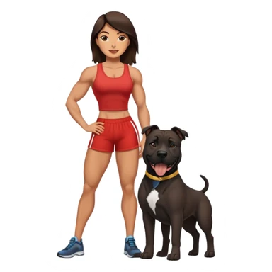 Brunette with a big black amstaff dog sticker